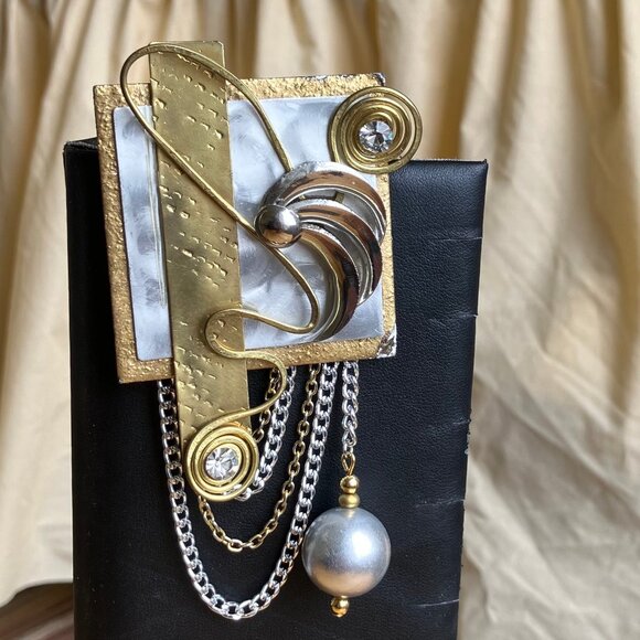 Modern Mixed Metal Collage Brooch Lapel Pin Hand Crafted by Connie Nanaimo BC - Picture 1 of 8